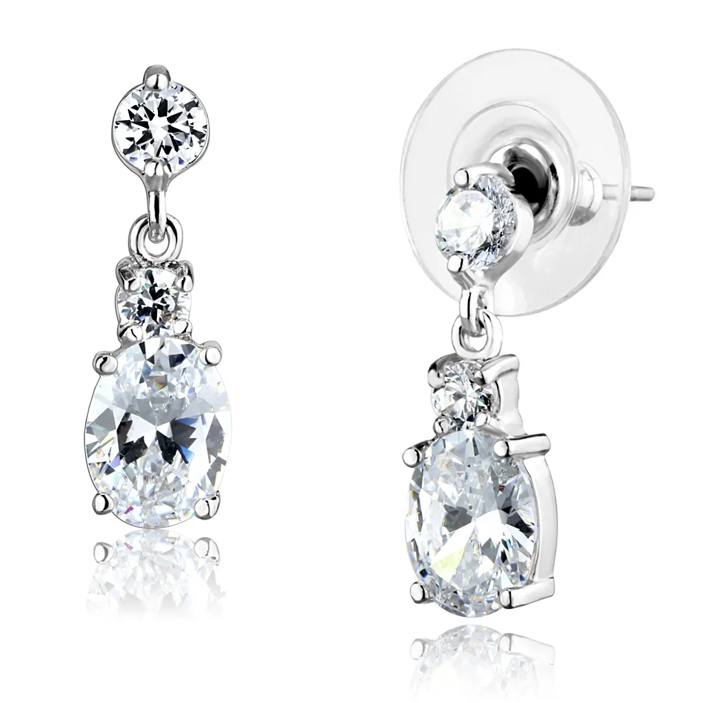 3W1290 - Brass Earrings Rhodium Women AAA Grade CZ Clear