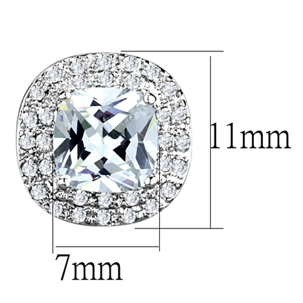 3W651 - Brass Earrings Rhodium Women AAA Grade CZ Clear