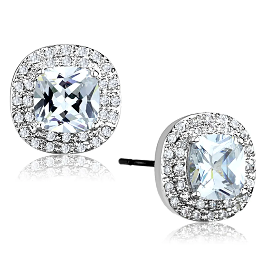 3W651 - Brass Earrings Rhodium Women AAA Grade CZ Clear