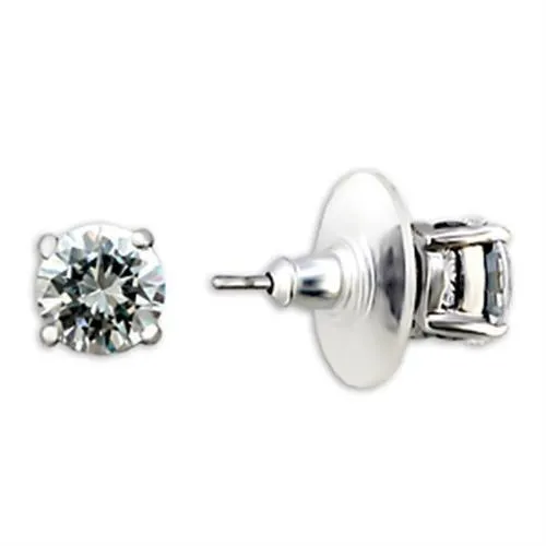 8X163 - Brass Earrings Rhodium Women AAA Grade CZ Clear