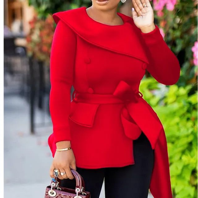 Autumn African Women Blouse Tops 2019 Winter irregular Shirt O Neck Office Ladies Work Wear Elegant Black Asymmetrical Tops