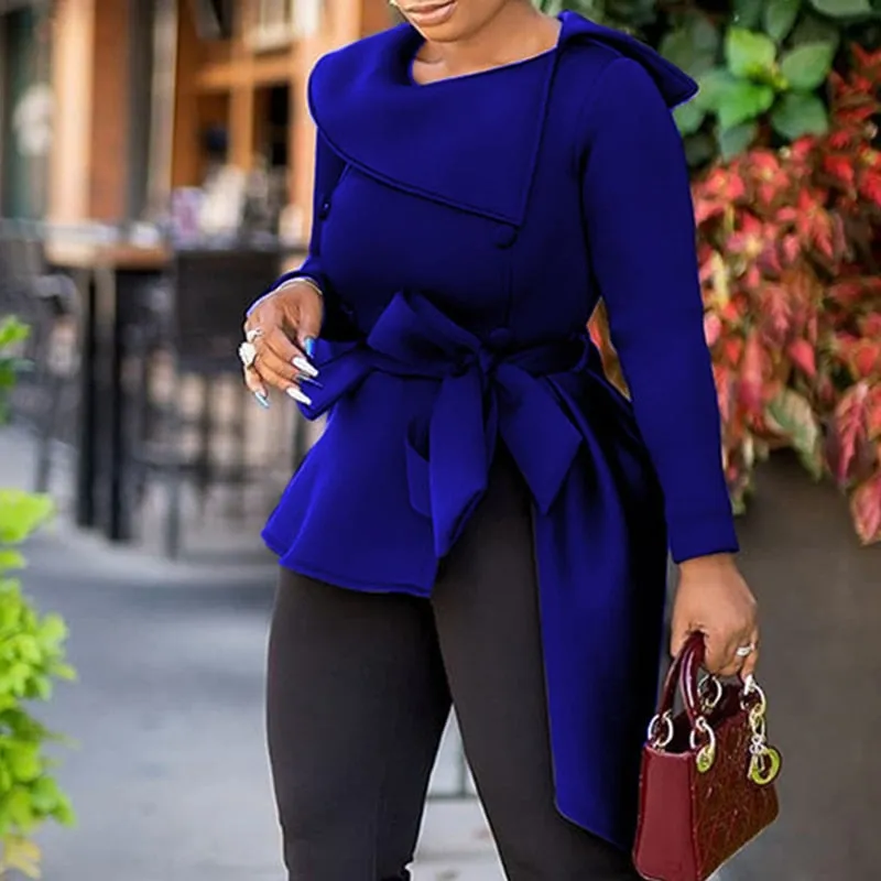 Autumn African Women Blouse Tops 2019 Winter irregular Shirt O Neck Office Ladies Work Wear Elegant Black Asymmetrical Tops