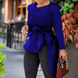 Autumn African Women Blouse Tops 2019 Winter irregular Shirt O Neck Office Ladies Work Wear Elegant Black Asymmetrical Tops
