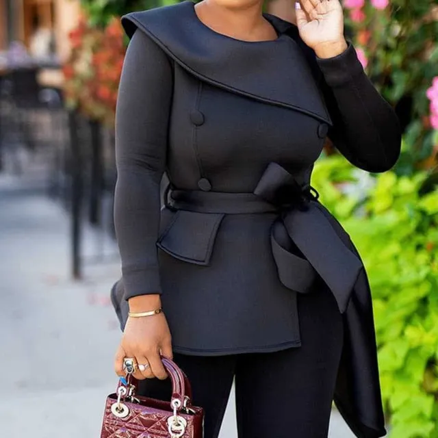 Autumn African Women Blouse Tops 2019 Winter irregular Shirt O Neck Office Ladies Work Wear Elegant Black Asymmetrical Tops