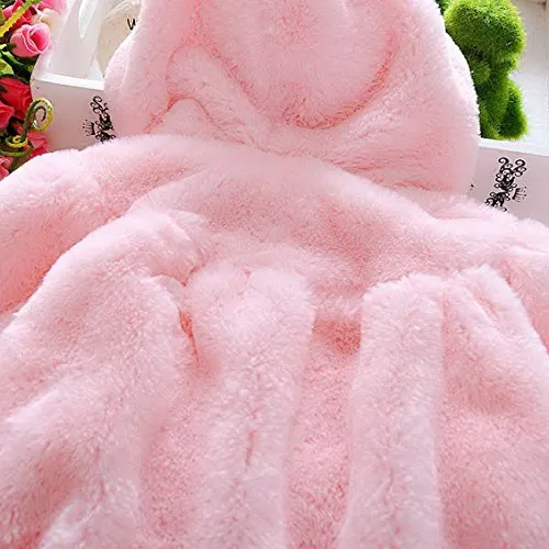 Baby Girl Kids Cute Winter Shawl Jacket Princess Fur Dress Coat Overcoat Button Closure Hoodie for 1-2 Years Old Pink