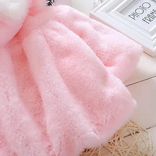 Baby Girl Kids Cute Winter Shawl Jacket Princess Fur Dress Coat Overcoat Button Closure Hoodie for 1-2 Years Old Pink