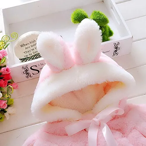 Baby Girl Kids Cute Winter Shawl Jacket Princess Fur Dress Coat Overcoat Button Closure Hoodie for 1-2 Years Old Pink