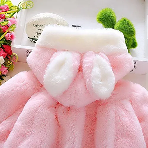 Baby Girl Kids Cute Winter Shawl Jacket Princess Fur Dress Coat Overcoat Button Closure Hoodie for 1-2 Years Old Pink