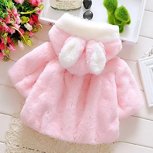 Baby Girl Kids Cute Winter Shawl Jacket Princess Fur Dress Coat Overcoat Button Closure Hoodie for 1-2 Years Old Pink
