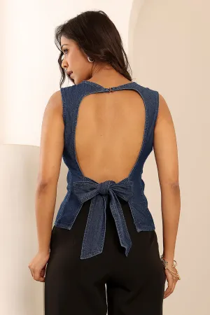 Back to Blue Bow Top
