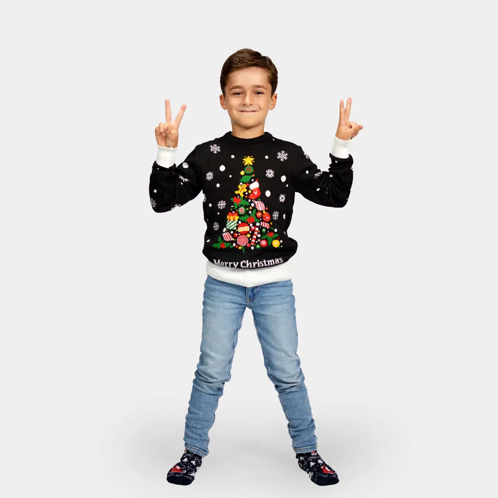 Boys and Girls Black Ugly Christmas Sweater Merry Christmas