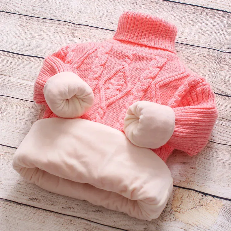 Boys Thick Sweaters Girl Knitted Bottoming Turtleneck Shirts Winter Kids Solid High Collar Pullover Sweater Warm Knitwear 2-16Y