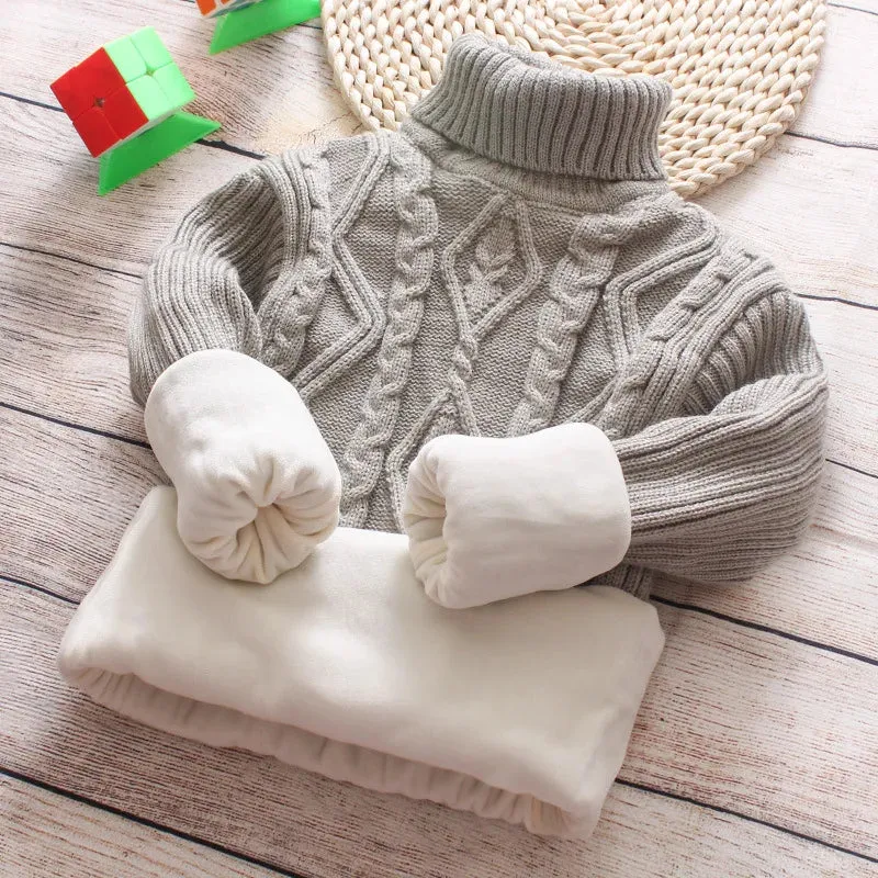 Boys Thick Sweaters Girl Knitted Bottoming Turtleneck Shirts Winter Kids Solid High Collar Pullover Sweater Warm Knitwear 2-16Y