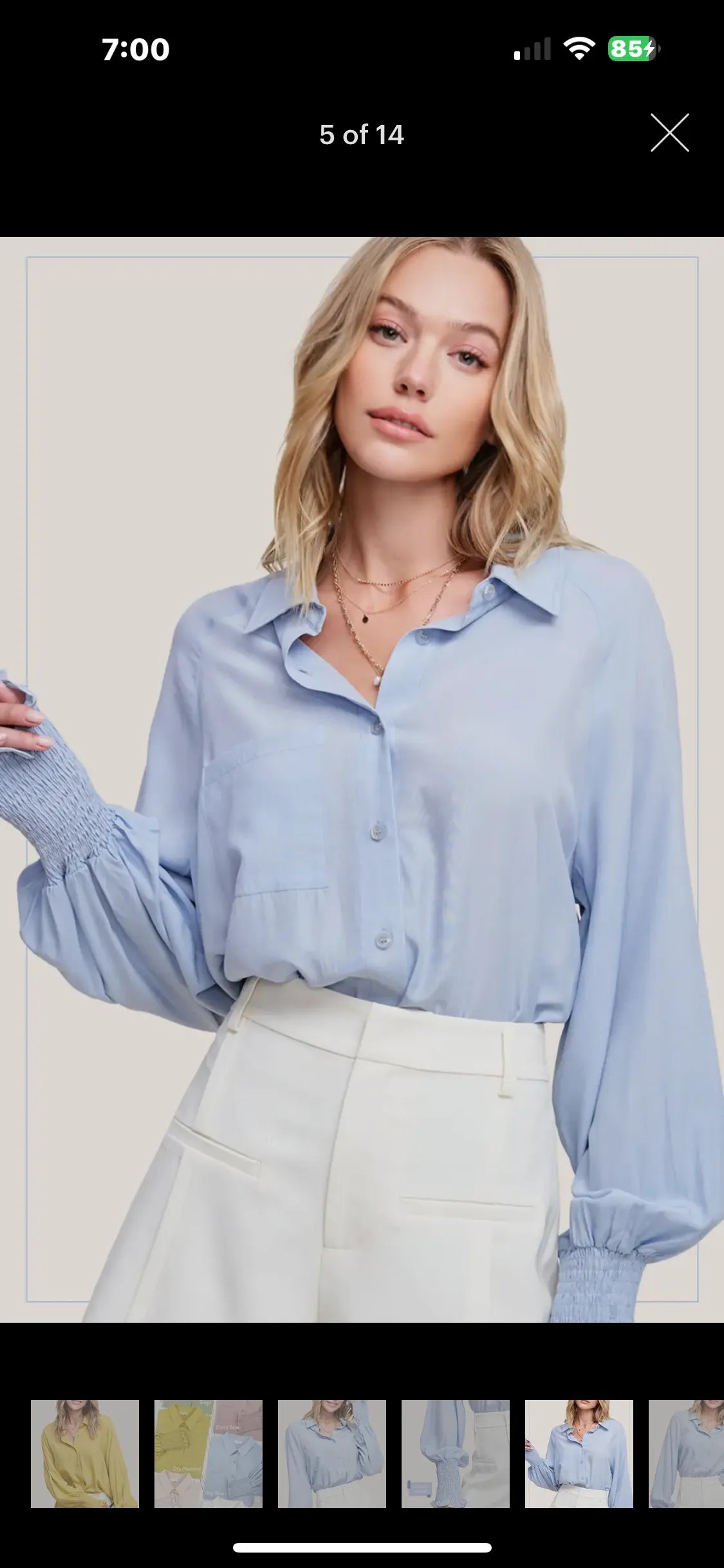 Button Down Smocking Balloon Sleeve Shirts