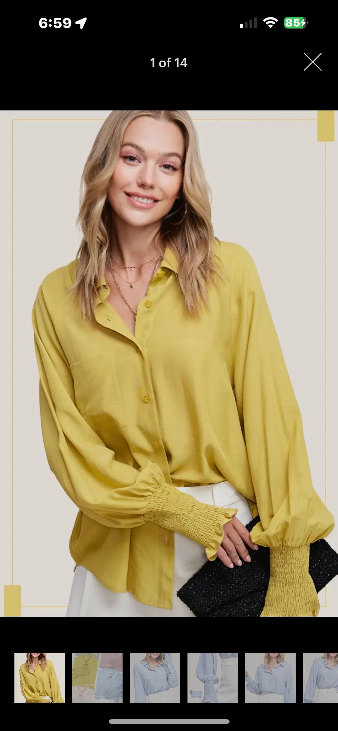 Button Down Smocking Balloon Sleeve Shirts