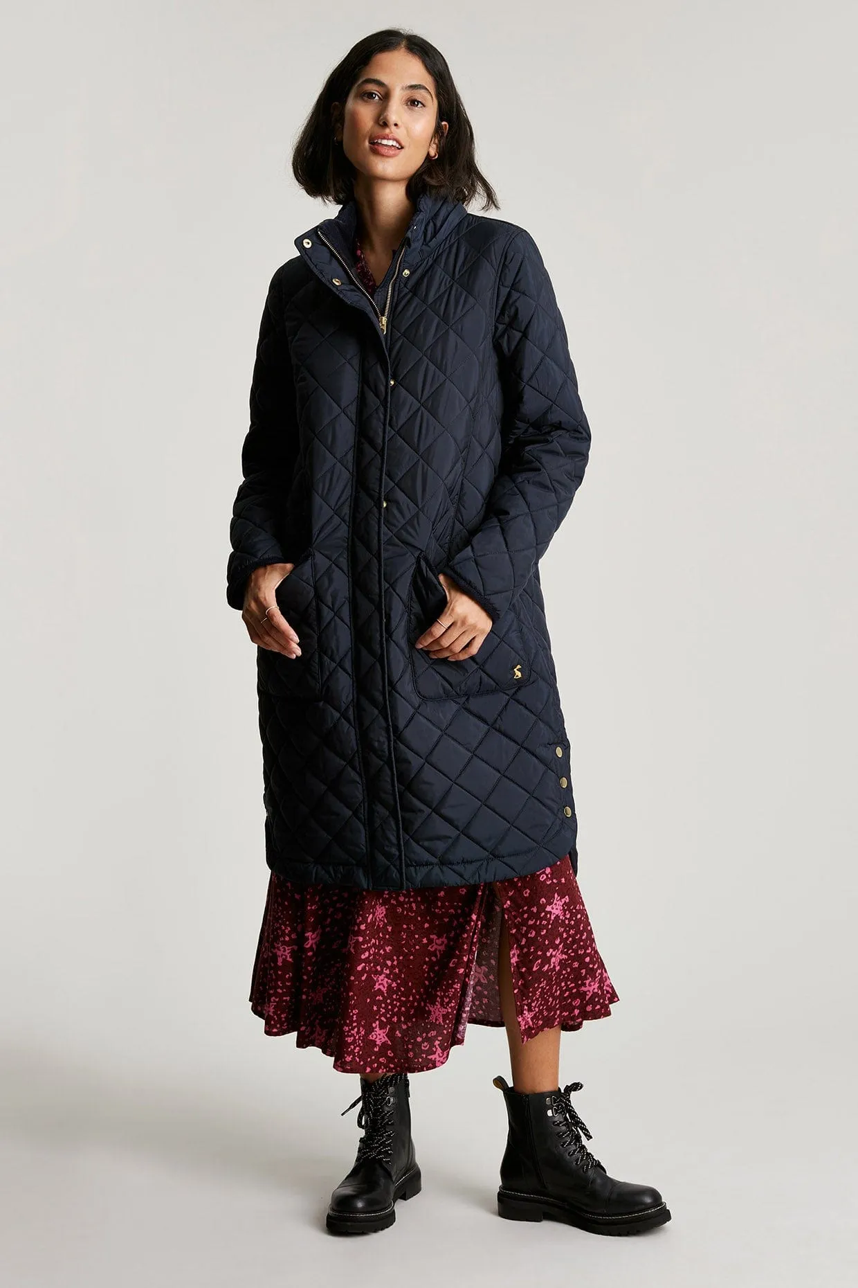 Chatham Long Quilted Coat - Marine Navy