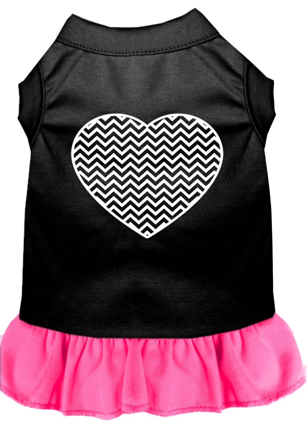 Chevron Heart Screen Print Dress Black With Bright Pink Lg