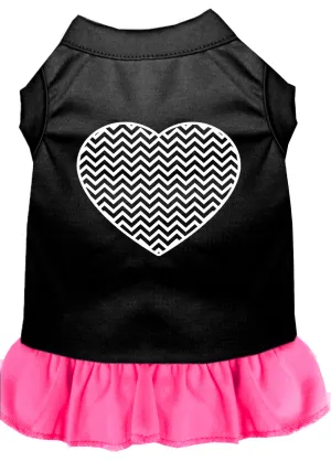 Chevron Heart Screen Print Dress Black With Bright Pink Lg
