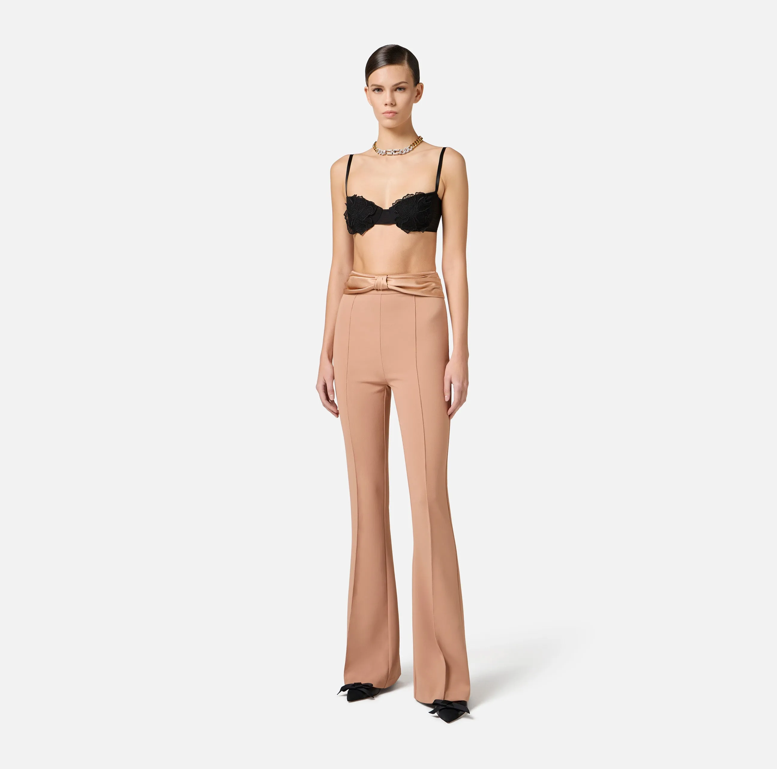 Crêpe trousers with satin bow