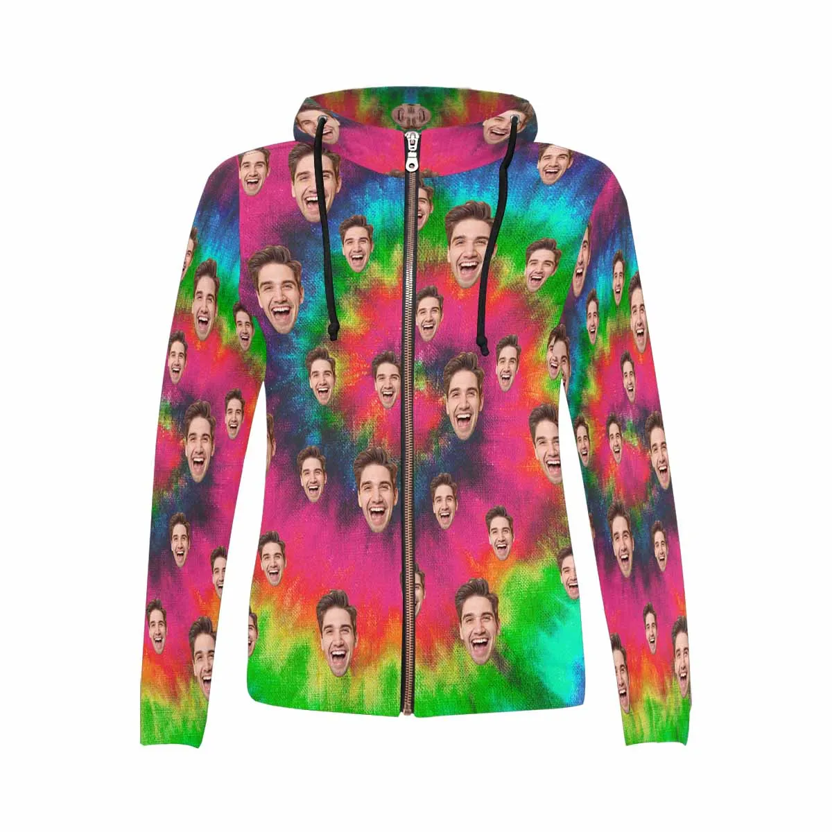 Custom Face Full Zip Hoodie Colorful Women's All Over Print Zipper Hoodie with Husband Face