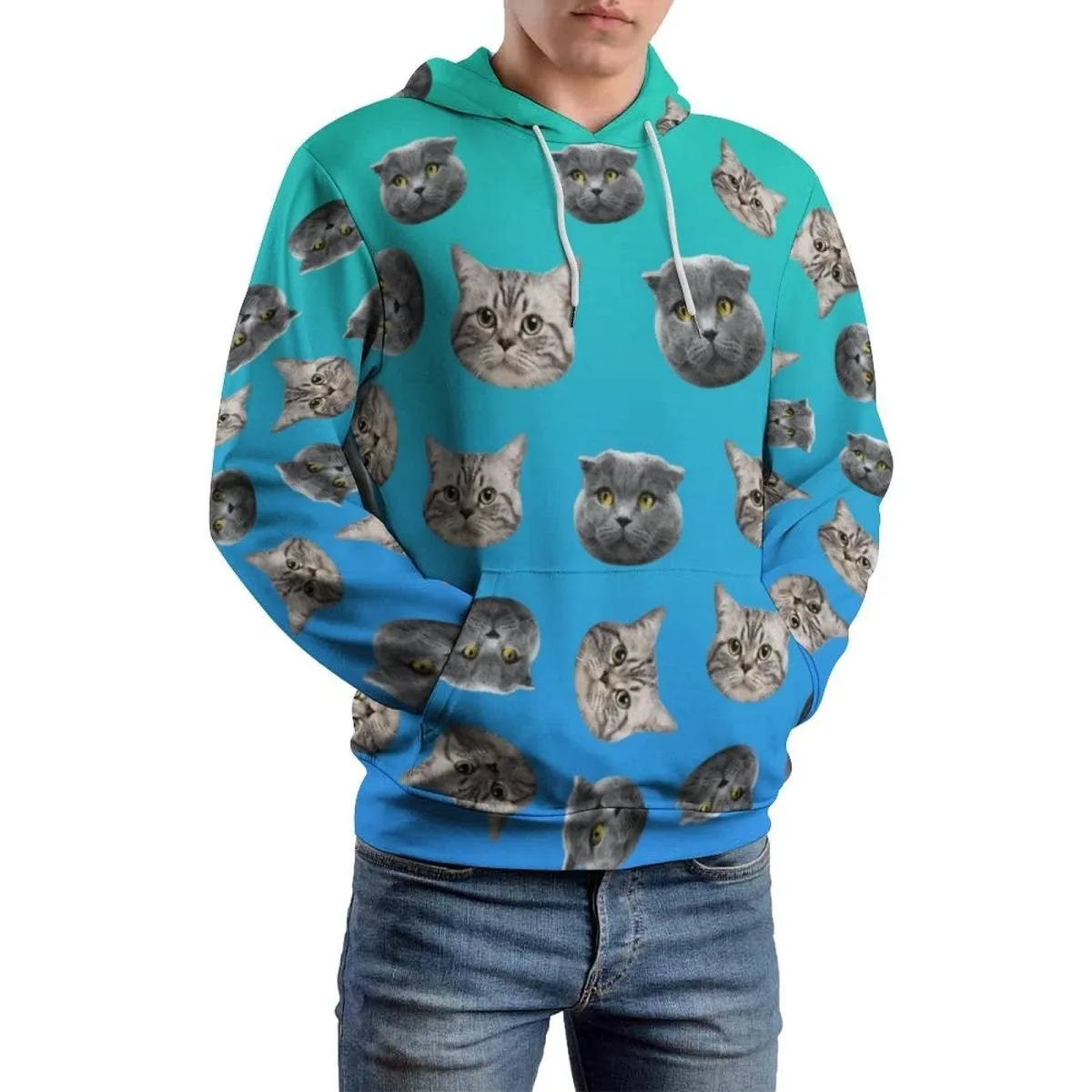 Custom Face Gradient Multicolor Hoodie Unisex Design Your Own Hoodie Personalized Loose Hoodie Top Outfits