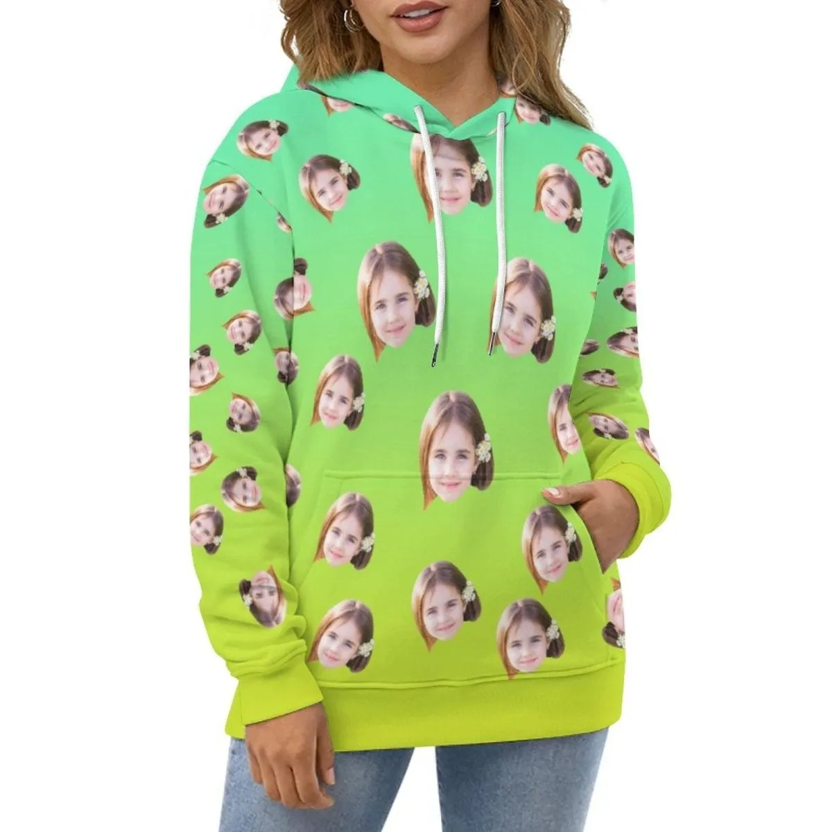 Custom Face Gradient Multicolor Hoodie Unisex Design Your Own Hoodie Personalized Loose Hoodie Top Outfits