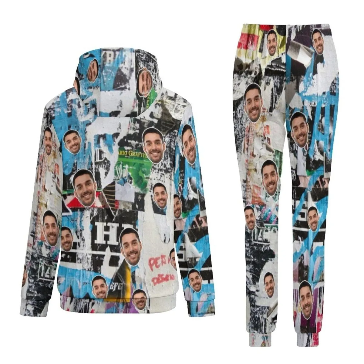 Custom Face Graffiti Couple Hoodie Sweatpant Set Personalized Unisex Loose Hoodie Top Outfits