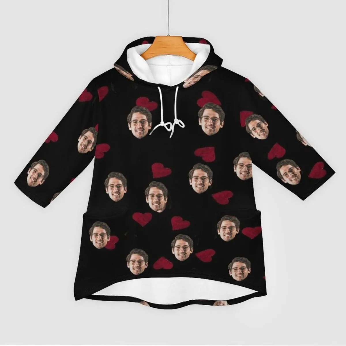 Custom Face Hoodie Love Heart Three Hoodies Quarter Sleeve Cool Hoodie Designs Women's Cat Ear Hooded Pullover