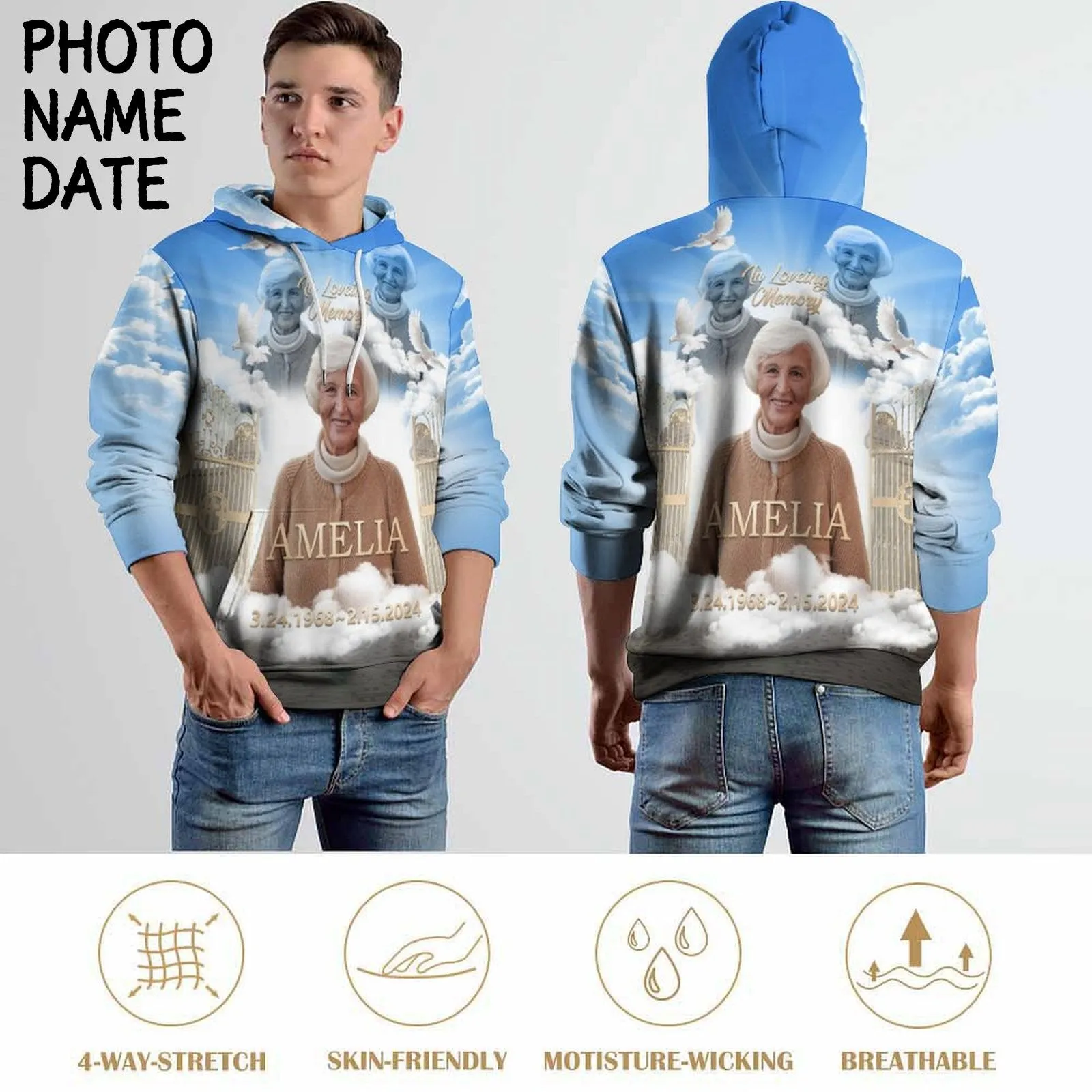 Custom Photo&Text Memorial T-Shirt&Hoodie Rest in Peace Shirts In Loving Memory Top
