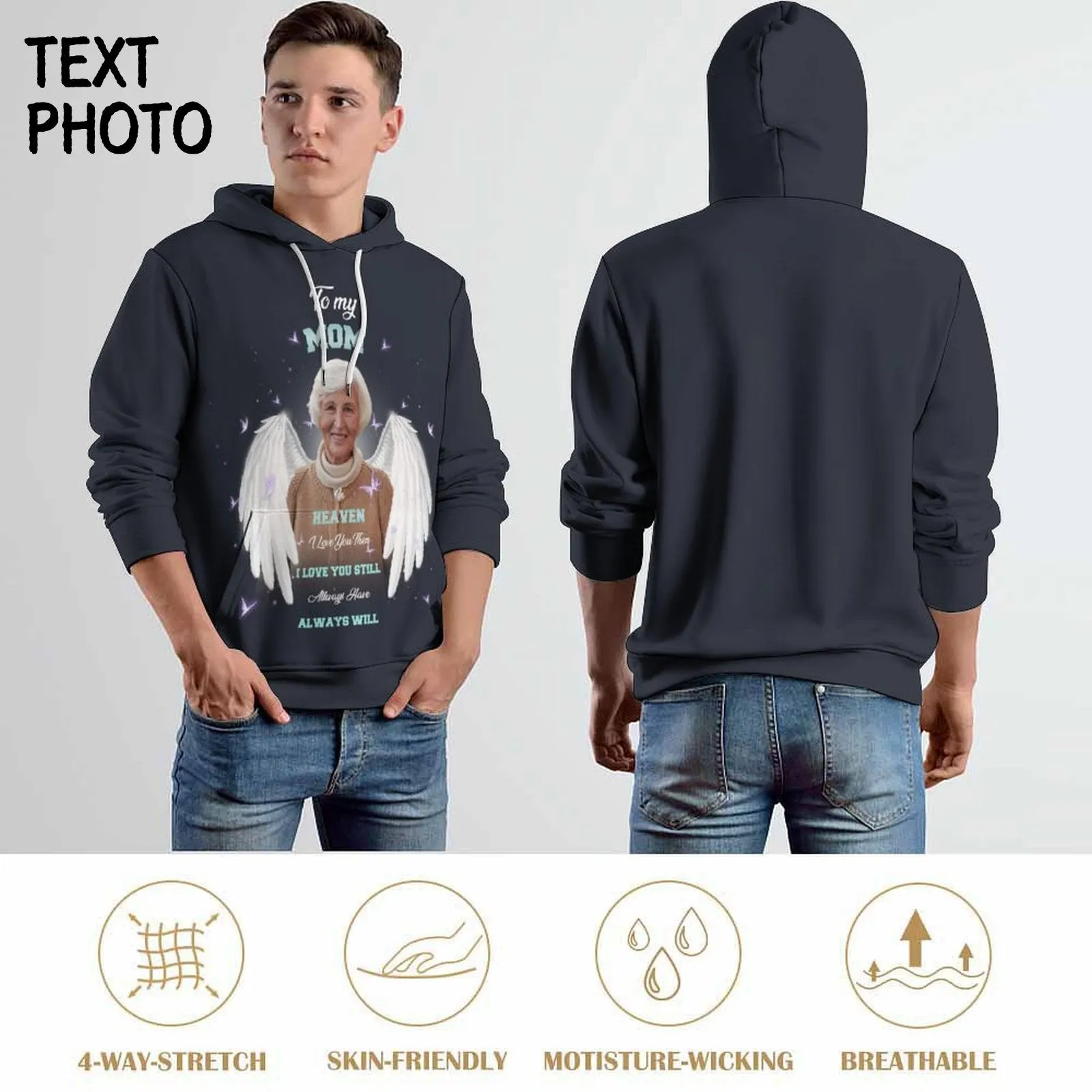 Custom Photo&Text Memorial T-Shirt&Hoodie Rest in Peace Shirts In Loving Memory Top