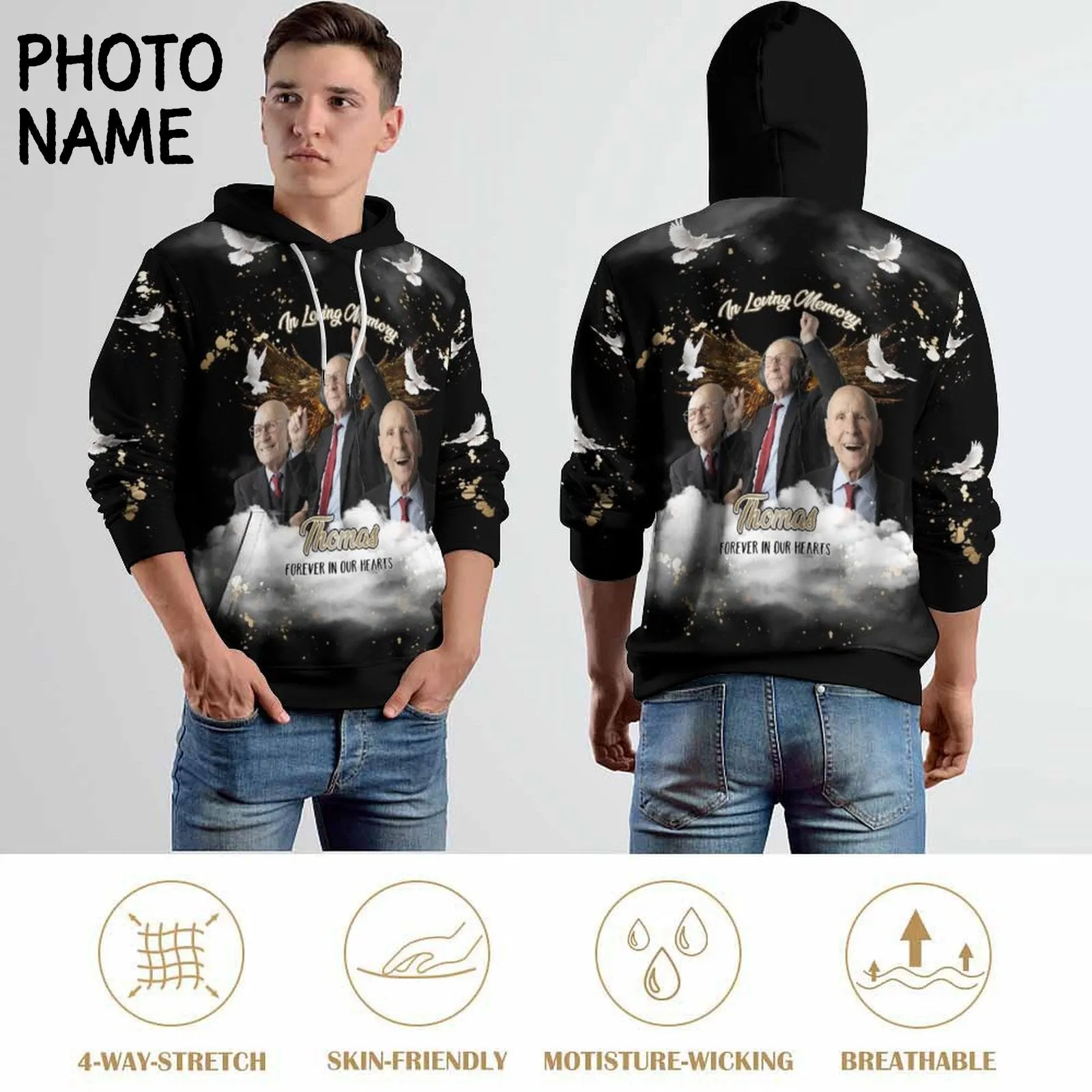 Custom Photo&Text Memorial T-Shirt&Hoodie Rest in Peace Shirts In Loving Memory Top