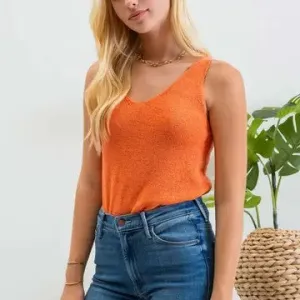 Downtown Girl Orange Solid Knit Scoop Neck Tank