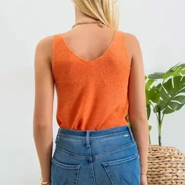 Downtown Girl Orange Solid Knit Scoop Neck Tank