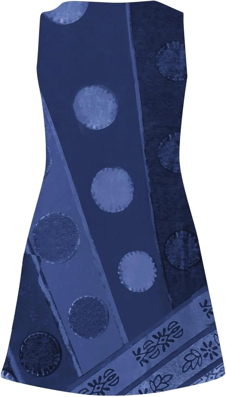 Dresses for Women 2024 Pockets Printed Tank Dresses Sleeveless V Neck Sundresses Trendy Elegant Mini Dresses