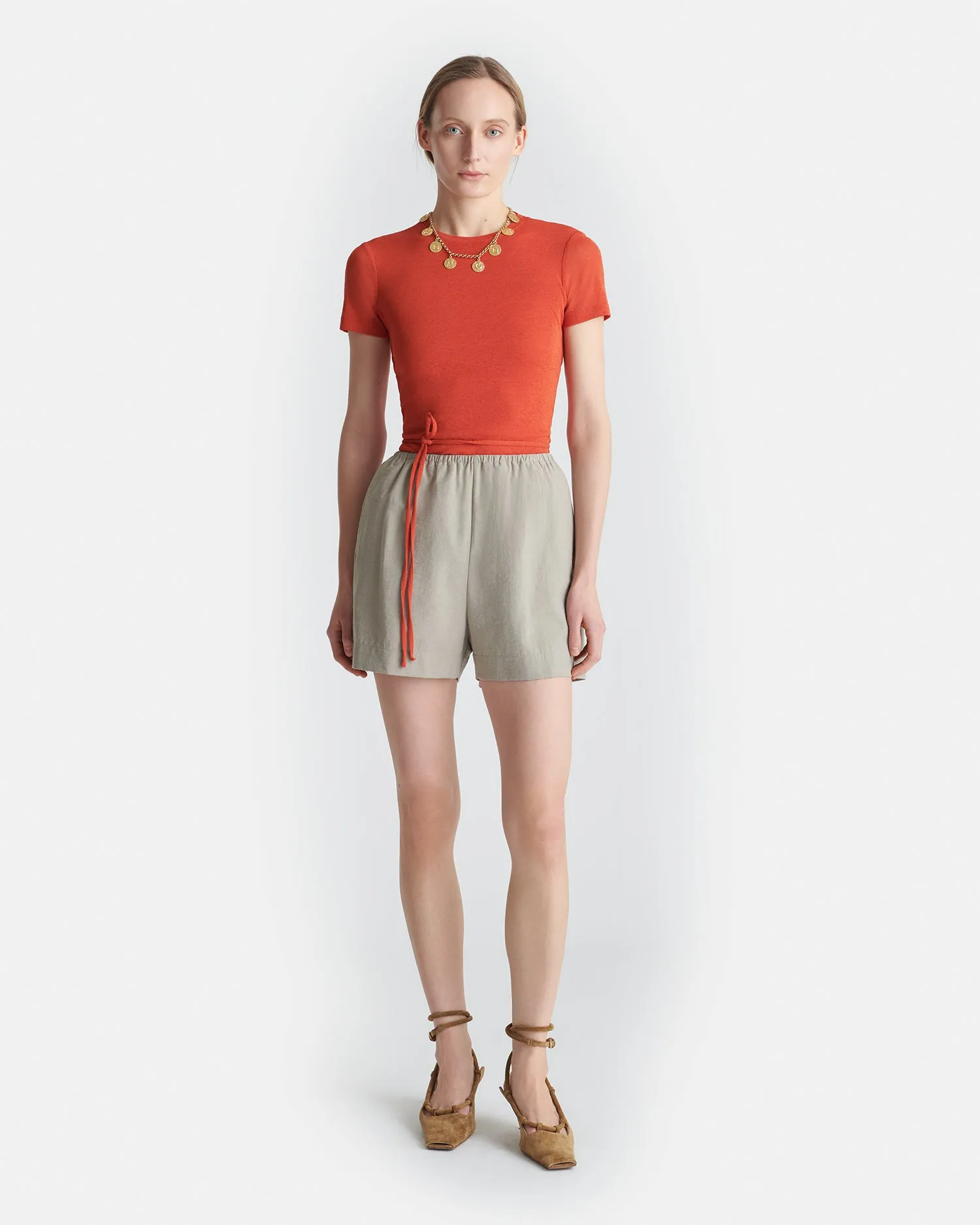 Dylla - Tailored Raw Silk Shorts - Sand Grey