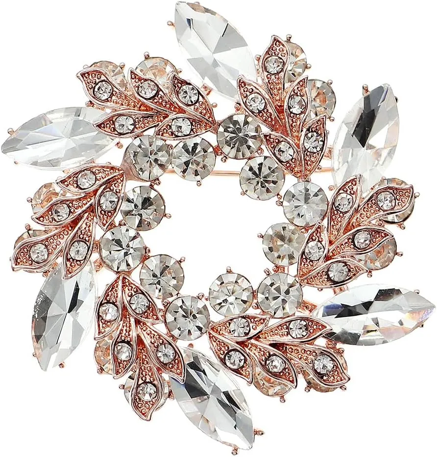 Elegant Women's Wedding Corsage Crystal Silver Metal Rhinestone Brooch Pin - Large Flower Wreath Jewelry AccessoryBig Flower Lapel Pins for Dress, Blouse, or Jacket