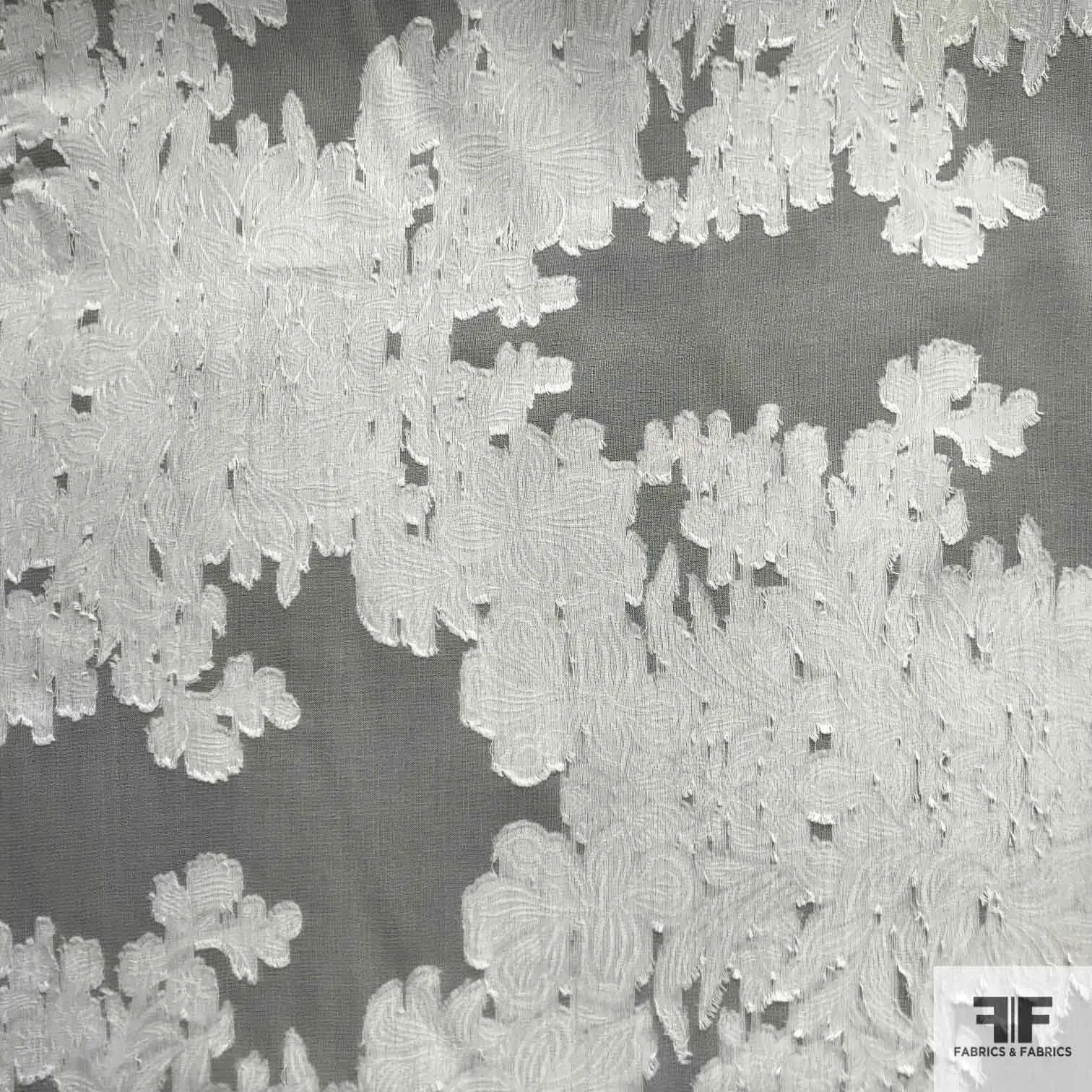 Floral Jacquard Silk Burnout - White