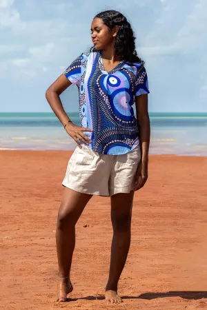 Future Dreaming NAIDOC 2025 V Neck Women's Short Sleeve Blouse
