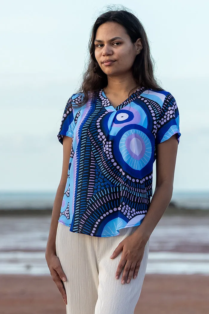 Future Dreaming NAIDOC 2025 V Neck Women's Short Sleeve Blouse