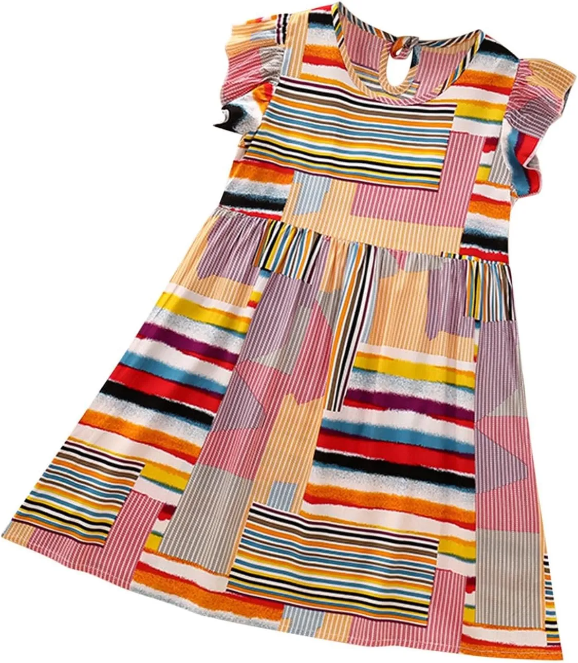 Girls Casual Dress Summer Floral Printed Ruffle Sleeve A Line Party Dress Round Neck Boho Dresses Size 3-14 Years