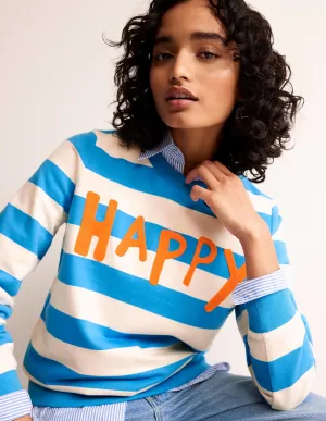 Hannah Embroidered Sweatshirt-Blue, Happy