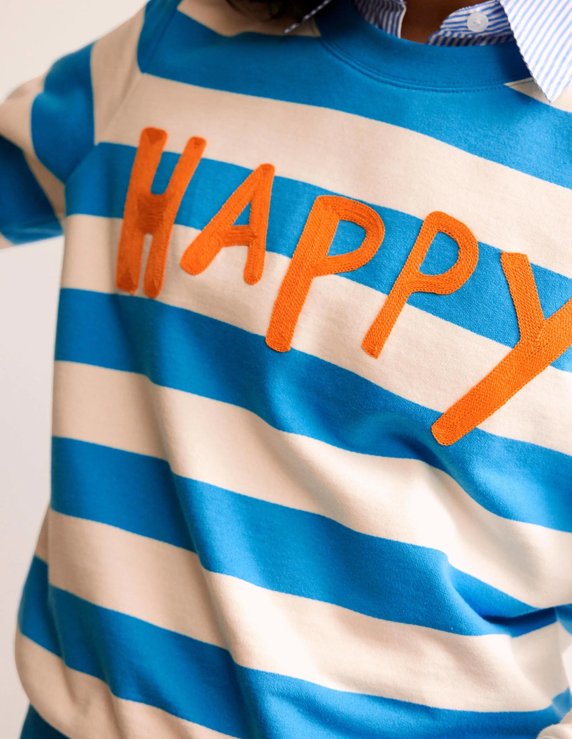 Hannah Embroidered Sweatshirt-Blue, Happy