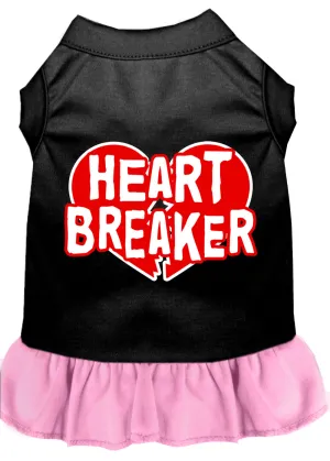 Heart Breaker Screen Print Dog Dress Black With Light Pink Xxl