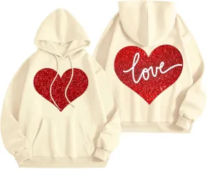 Hoodie Women Love Graphic Print Y2K Hoodies Oversized Casual Drawstring Long Sleeve Pullover Tops with Pockets