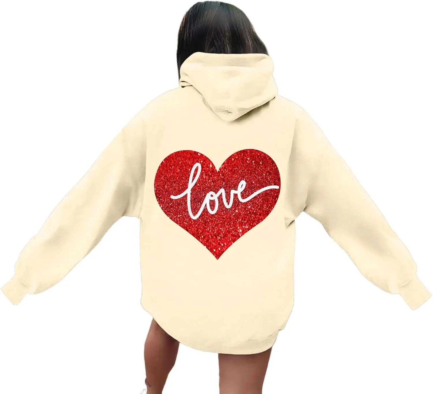 Hoodie Women Love Graphic Print Y2K Hoodies Oversized Casual Drawstring Long Sleeve Pullover Tops with Pockets