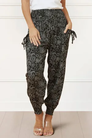 Issa Pants Harem Boho Printed Smocked Waist Band Relaxed Fit Stylish