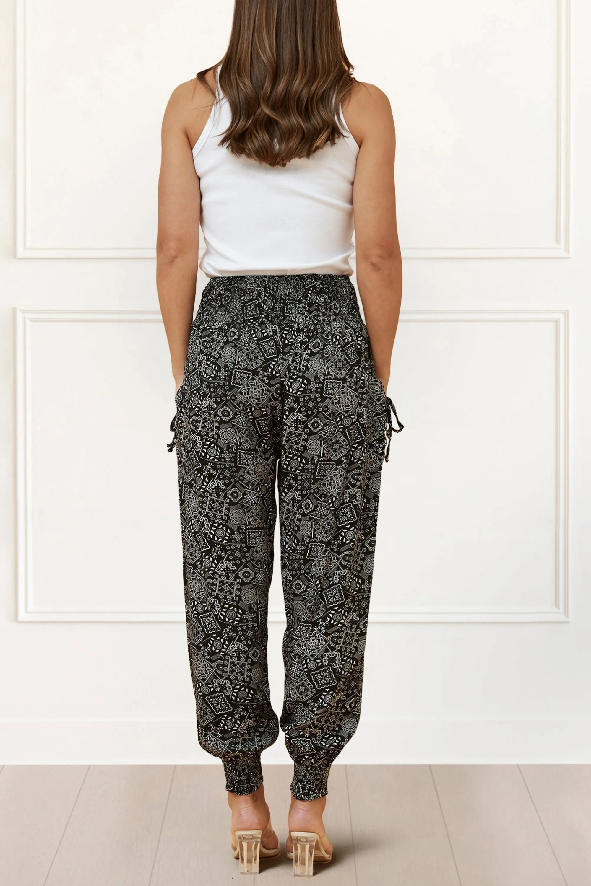 Issa Pants Harem Boho Printed Smocked Waist Band Relaxed Fit Stylish