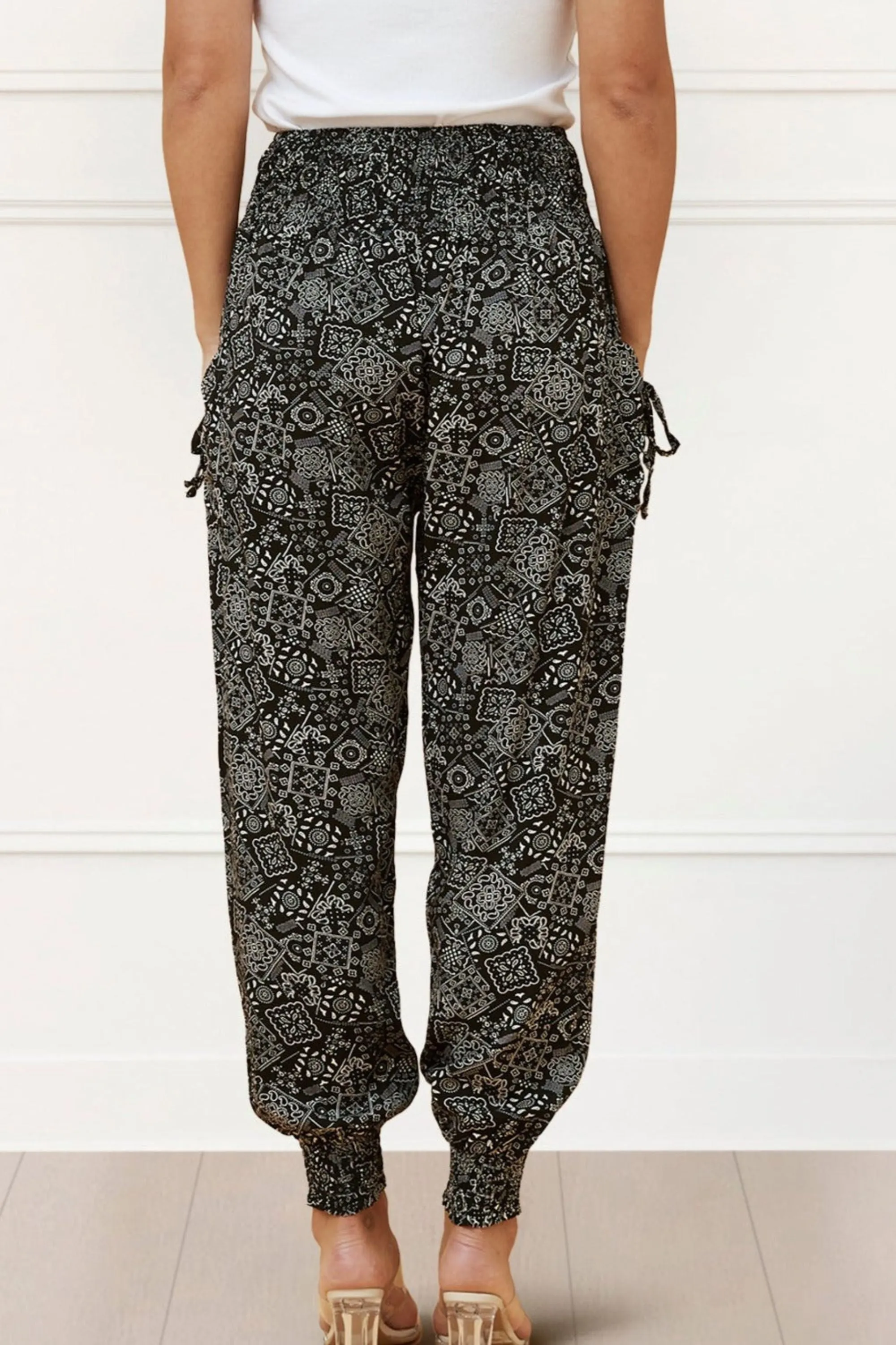 Issa Pants Harem Boho Printed Smocked Waist Band Relaxed Fit Stylish