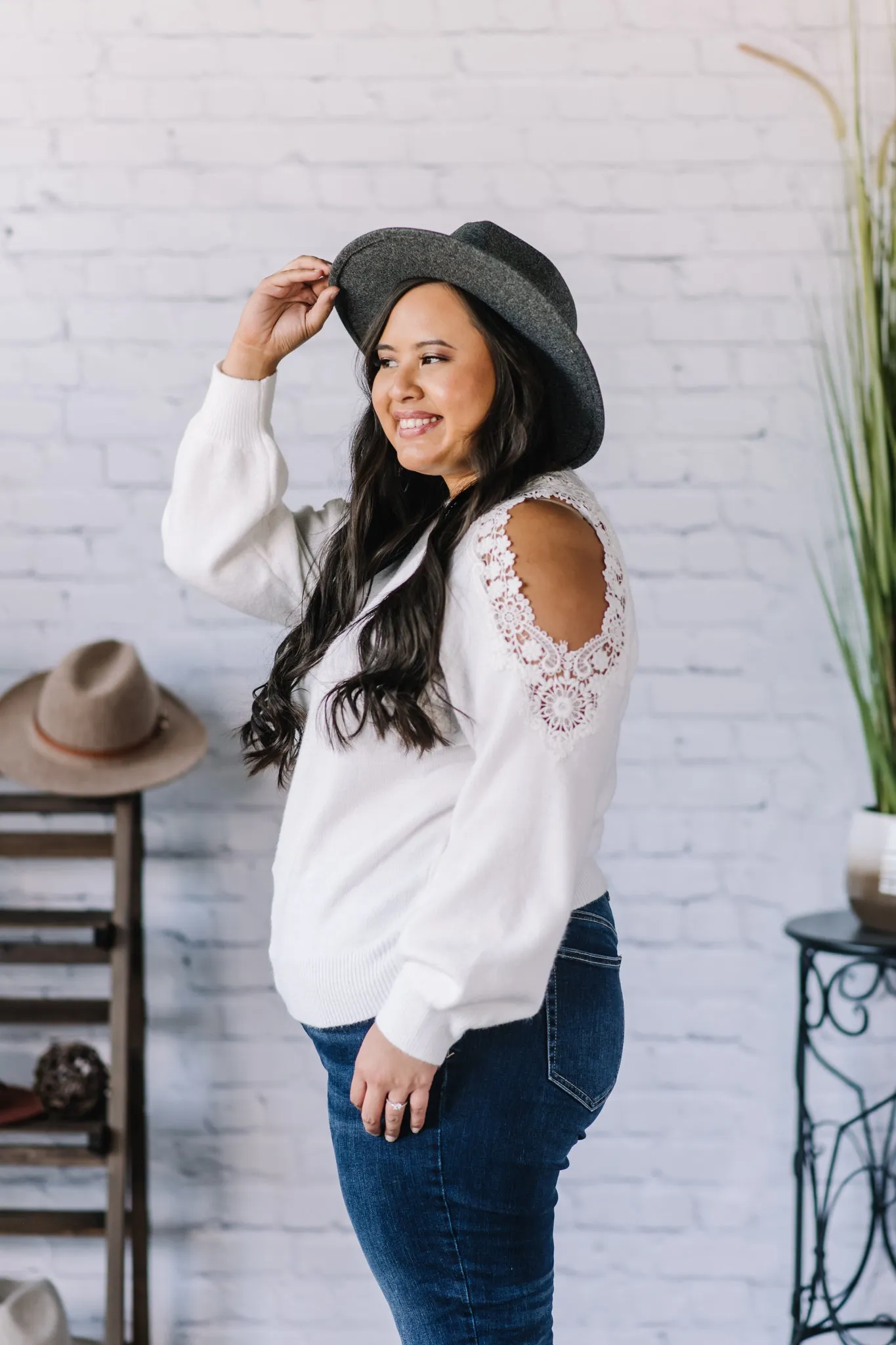 Lovely Lady Lace Sleeve Sweater
