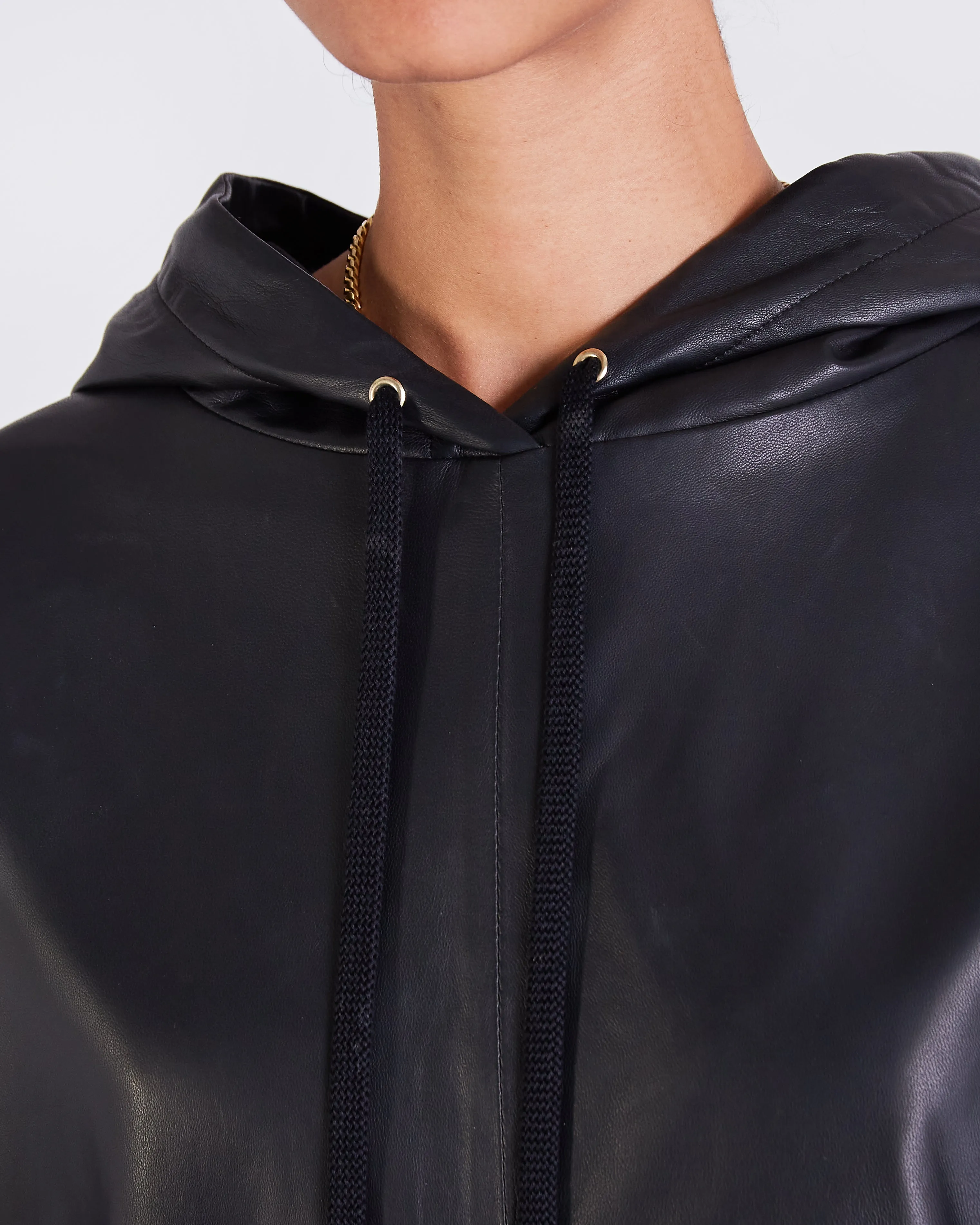 Marine LEATHER SOFT LINED HOODIE - BLACK